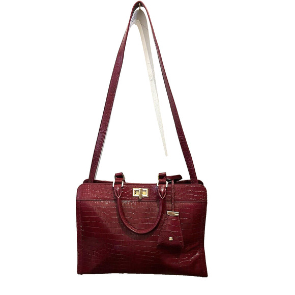 Talbots Classic Bordeaux Red Crocodile Business Med Shoulder Bag 10 x 13 purse - Picture 4 of 10